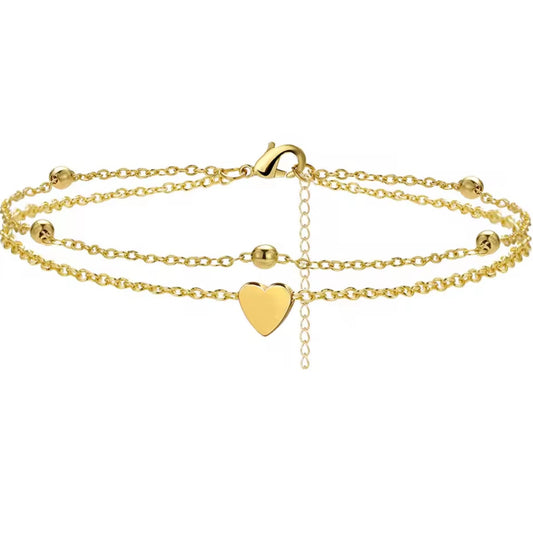 Dainty Beaded Heart Anklet